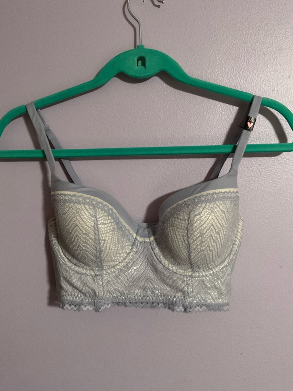 VICTORIA’S SECRET Lace Longline Bralette in Light blue and Cream